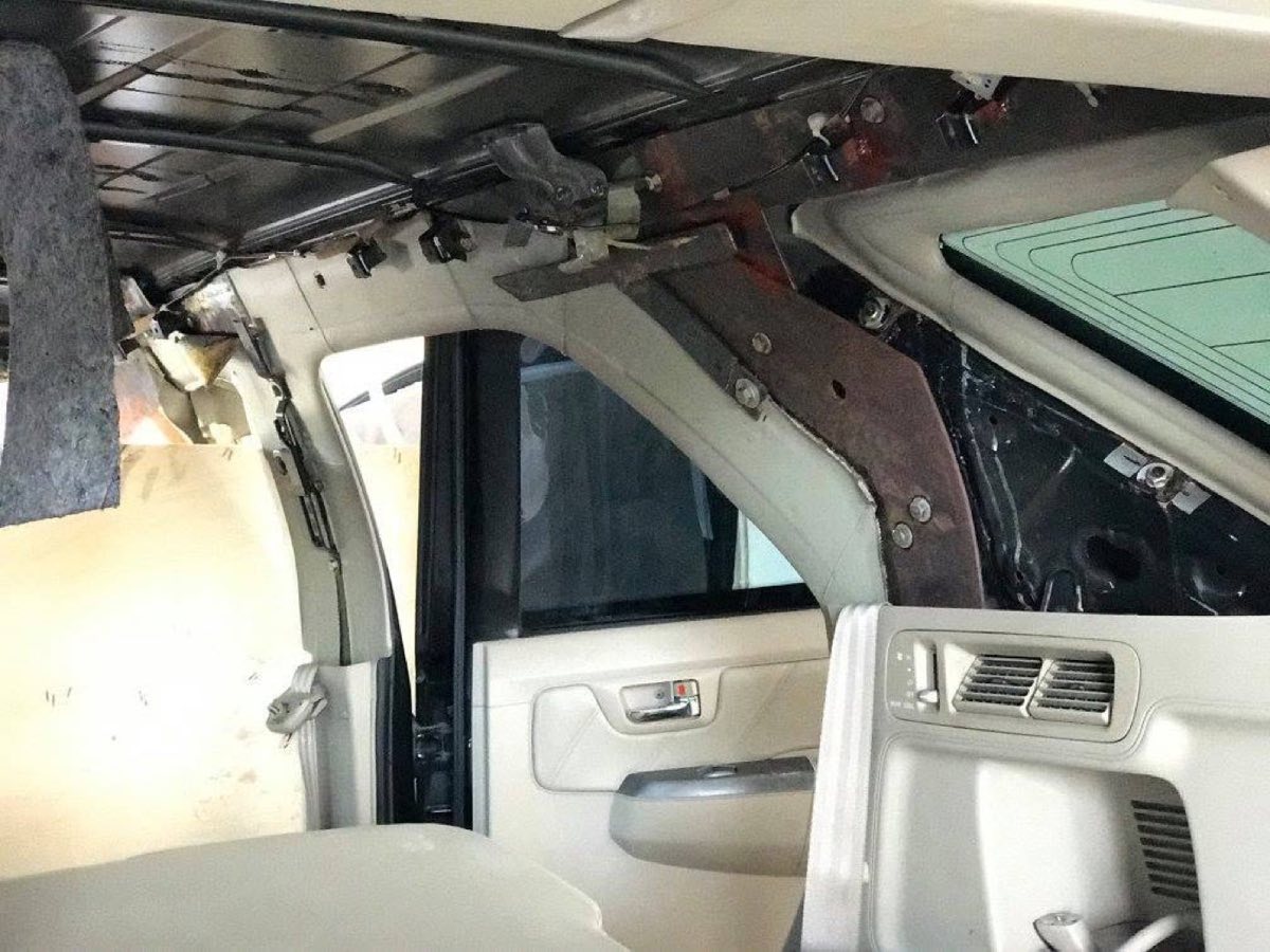 A vehicle stripped back to bare metal in the ARMADILLO workshop